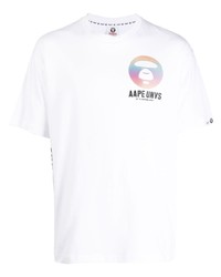 weißes bedrucktes T-Shirt mit einem Rundhalsausschnitt von AAPE BY A BATHING APE