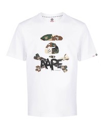 weißes bedrucktes T-Shirt mit einem Rundhalsausschnitt von AAPE BY A BATHING APE