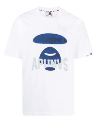 weißes bedrucktes T-Shirt mit einem Rundhalsausschnitt von AAPE BY A BATHING APE