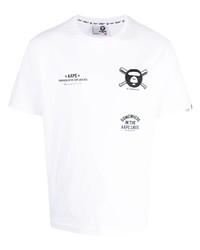 weißes bedrucktes T-Shirt mit einem Rundhalsausschnitt von AAPE BY A BATHING APE