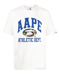 weißes bedrucktes T-Shirt mit einem Rundhalsausschnitt von AAPE BY A BATHING APE