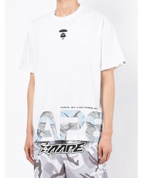 weißes bedrucktes T-Shirt mit einem Rundhalsausschnitt von AAPE BY A BATHING APE