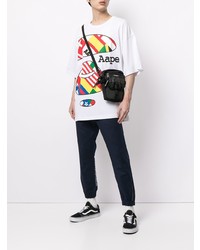 weißes bedrucktes T-Shirt mit einem Rundhalsausschnitt von AAPE BY A BATHING APE