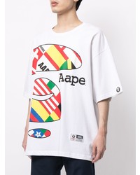 weißes bedrucktes T-Shirt mit einem Rundhalsausschnitt von AAPE BY A BATHING APE