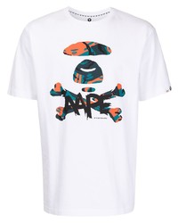 weißes bedrucktes T-Shirt mit einem Rundhalsausschnitt von AAPE BY A BATHING APE