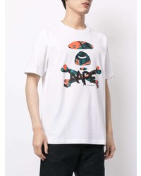 weißes bedrucktes T-Shirt mit einem Rundhalsausschnitt von AAPE BY A BATHING APE