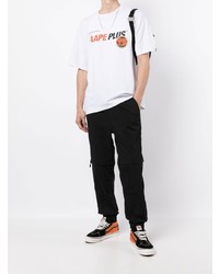 weißes bedrucktes T-Shirt mit einem Rundhalsausschnitt von AAPE BY A BATHING APE