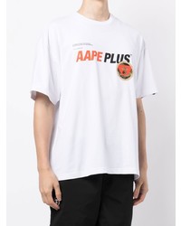 weißes bedrucktes T-Shirt mit einem Rundhalsausschnitt von AAPE BY A BATHING APE