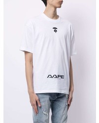 weißes bedrucktes T-Shirt mit einem Rundhalsausschnitt von AAPE BY A BATHING APE