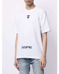 weißes bedrucktes T-Shirt mit einem Rundhalsausschnitt von AAPE BY A BATHING APE