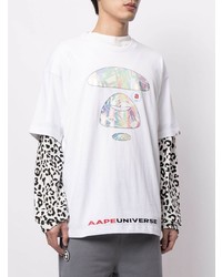 weißes bedrucktes T-Shirt mit einem Rundhalsausschnitt von AAPE BY A BATHING APE