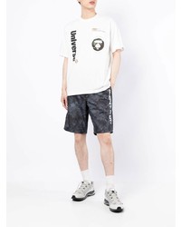 weißes bedrucktes T-Shirt mit einem Rundhalsausschnitt von AAPE BY A BATHING APE