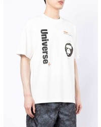 weißes bedrucktes T-Shirt mit einem Rundhalsausschnitt von AAPE BY A BATHING APE