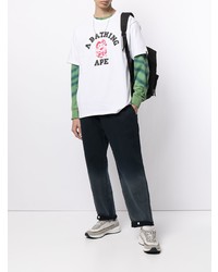 weißes bedrucktes T-Shirt mit einem Rundhalsausschnitt von A Bathing Ape