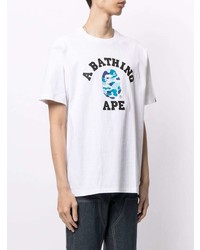 weißes bedrucktes T-Shirt mit einem Rundhalsausschnitt von A Bathing Ape