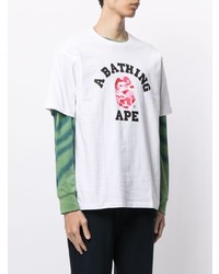 weißes bedrucktes T-Shirt mit einem Rundhalsausschnitt von A Bathing Ape