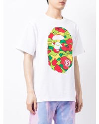 weißes bedrucktes T-Shirt mit einem Rundhalsausschnitt von A Bathing Ape