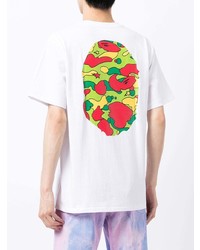 weißes bedrucktes T-Shirt mit einem Rundhalsausschnitt von A Bathing Ape