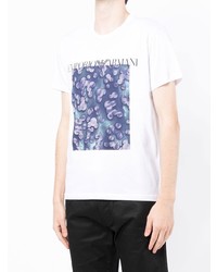 weißes bedrucktes T-Shirt mit einem Rundhalsausschnitt von Emporio Armani