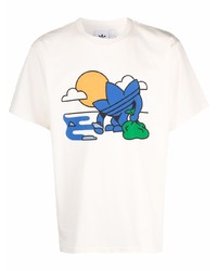 weißes bedrucktes T-Shirt mit einem Rundhalsausschnitt von adidas