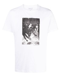 weißes bedrucktes T-Shirt mit einem Rundhalsausschnitt von agnès b.