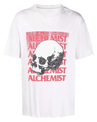 weißes bedrucktes T-Shirt mit einem Rundhalsausschnitt von Alchemist