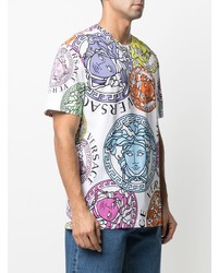 weißes bedrucktes T-Shirt mit einem Rundhalsausschnitt von Versace