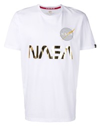 weißes bedrucktes T-Shirt mit einem Rundhalsausschnitt von Alpha Industries