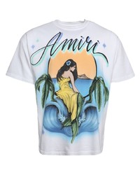 weißes bedrucktes T-Shirt mit einem Rundhalsausschnitt von Amiri
