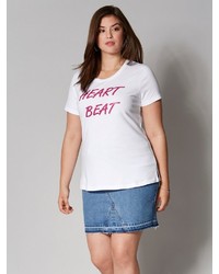 weißes bedrucktes T-Shirt mit einem Rundhalsausschnitt von Angel of Style by Happy Size