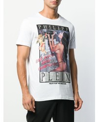 weißes bedrucktes T-Shirt mit einem Rundhalsausschnitt von Philipp Plein