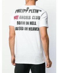 weißes bedrucktes T-Shirt mit einem Rundhalsausschnitt von Philipp Plein