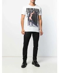 weißes bedrucktes T-Shirt mit einem Rundhalsausschnitt von Philipp Plein