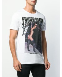 weißes bedrucktes T-Shirt mit einem Rundhalsausschnitt von Philipp Plein