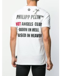 weißes bedrucktes T-Shirt mit einem Rundhalsausschnitt von Philipp Plein