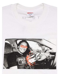 weißes bedrucktes T-Shirt mit einem Rundhalsausschnitt von Supreme