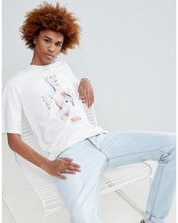 weißes bedrucktes T-Shirt mit einem Rundhalsausschnitt von ANTIMATTER