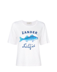 weißes bedrucktes T-Shirt mit einem Rundhalsausschnitt von Antonia Zander