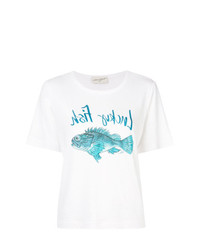weißes bedrucktes T-Shirt mit einem Rundhalsausschnitt von Antonia Zander