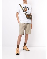 weißes bedrucktes T-Shirt mit einem Rundhalsausschnitt von A Bathing Ape