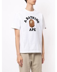 weißes bedrucktes T-Shirt mit einem Rundhalsausschnitt von A Bathing Ape