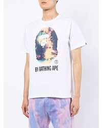 weißes bedrucktes T-Shirt mit einem Rundhalsausschnitt von A Bathing Ape