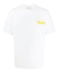 weißes bedrucktes T-Shirt mit einem Rundhalsausschnitt von Aries