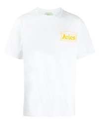 weißes bedrucktes T-Shirt mit einem Rundhalsausschnitt von Aries