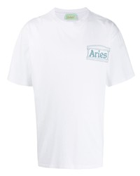 weißes bedrucktes T-Shirt mit einem Rundhalsausschnitt von Aries