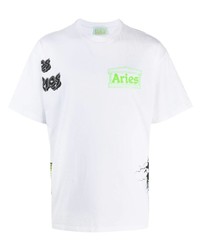 weißes bedrucktes T-Shirt mit einem Rundhalsausschnitt von Aries