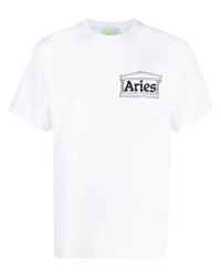 weißes bedrucktes T-Shirt mit einem Rundhalsausschnitt von Aries