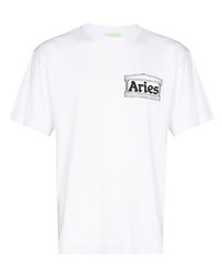 weißes bedrucktes T-Shirt mit einem Rundhalsausschnitt von Aries