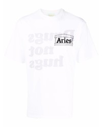 weißes bedrucktes T-Shirt mit einem Rundhalsausschnitt von Aries