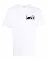 weißes bedrucktes T-Shirt mit einem Rundhalsausschnitt von Aries